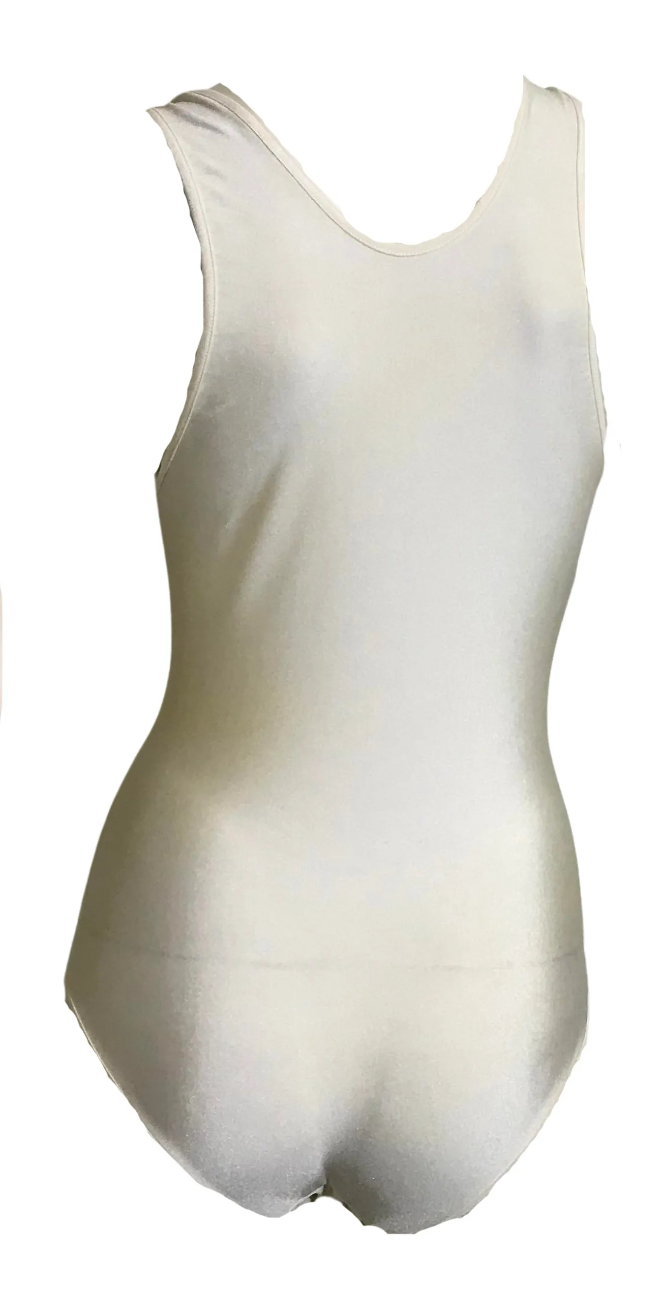 Rare Italian Designer Screen Printed White Leotard Swimsuit circa 1980s