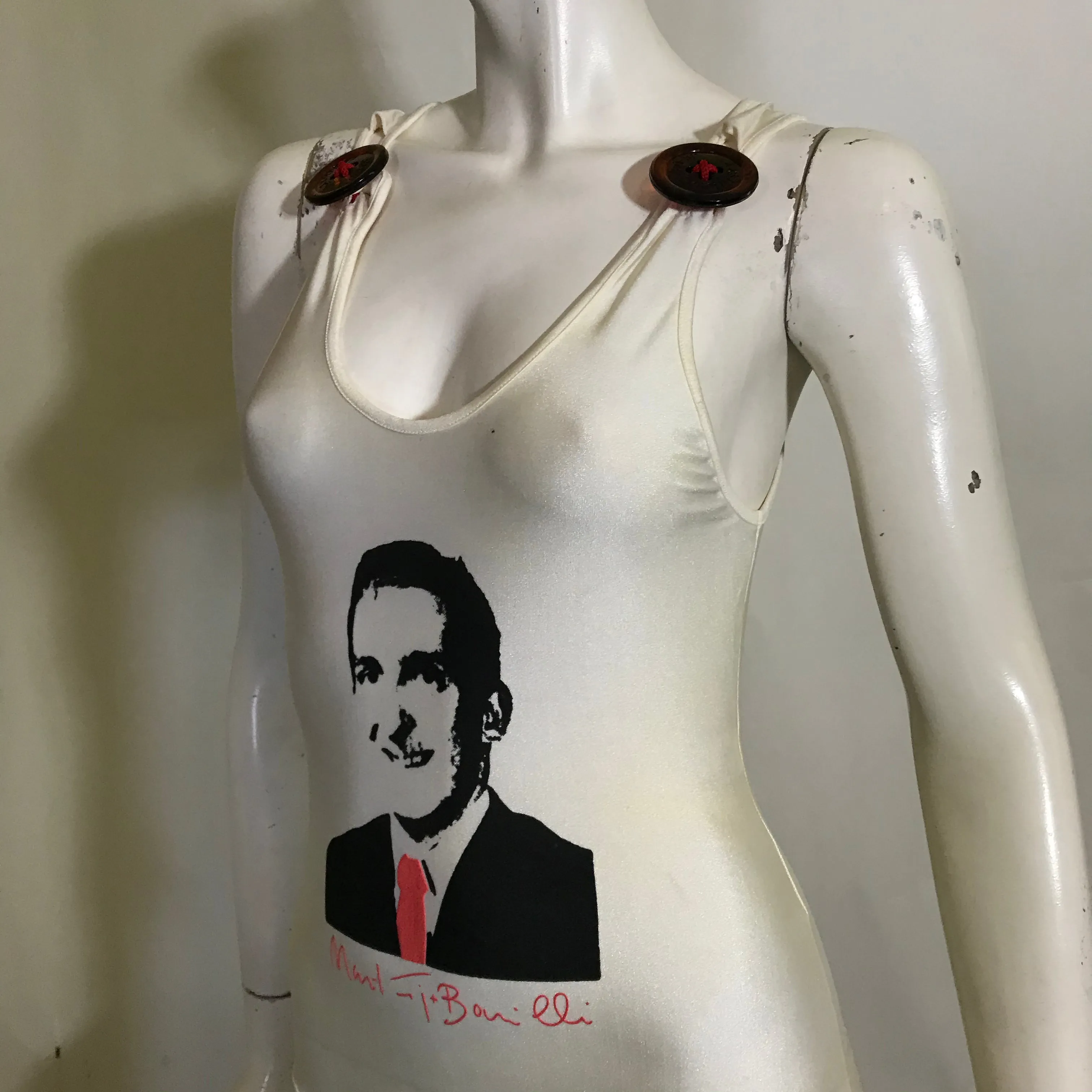 Rare Italian Designer Screen Printed White Leotard Swimsuit circa 1980s