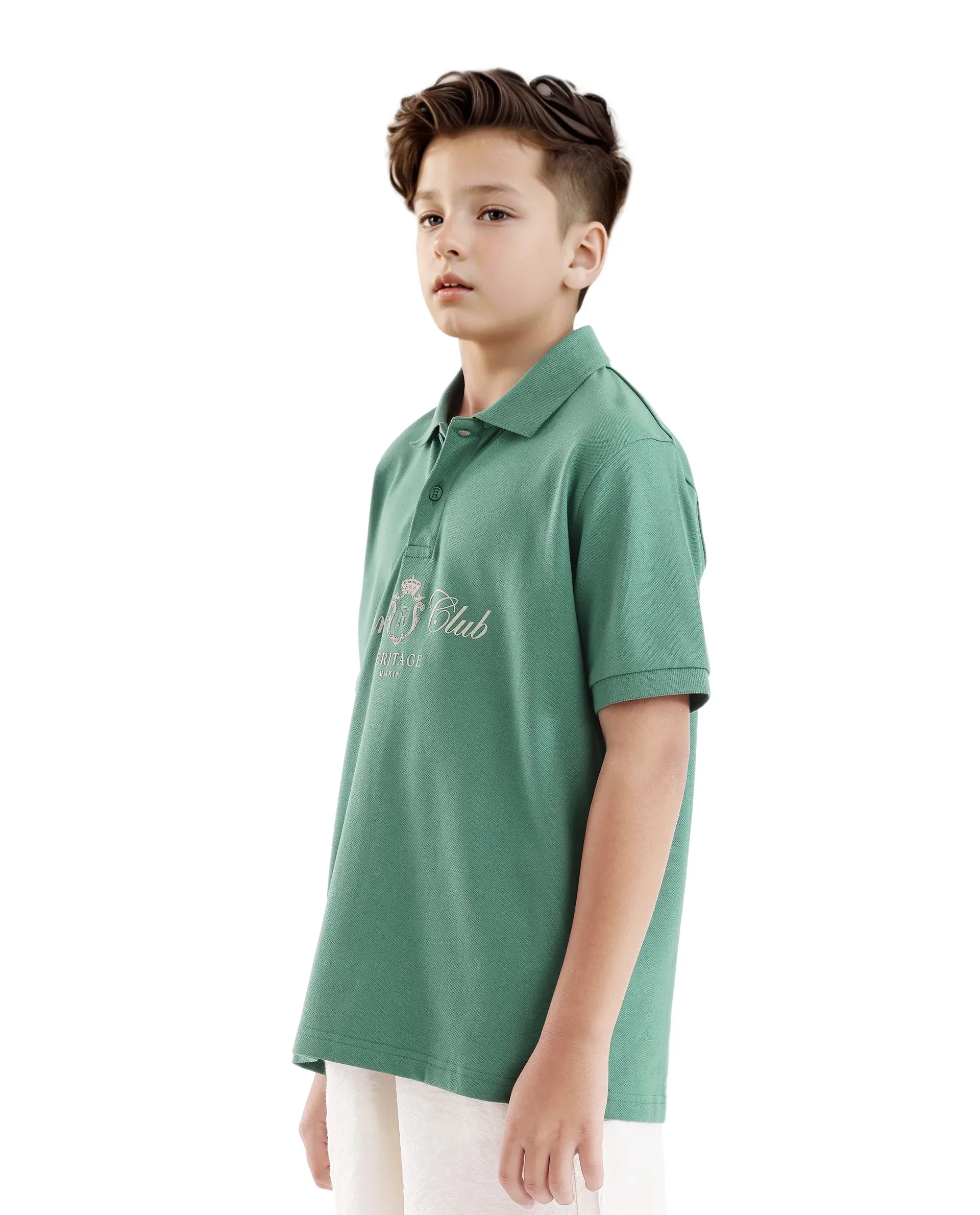 Rare Ones Kids Aimo Green Cotton Short Sleeve HD Print Polo