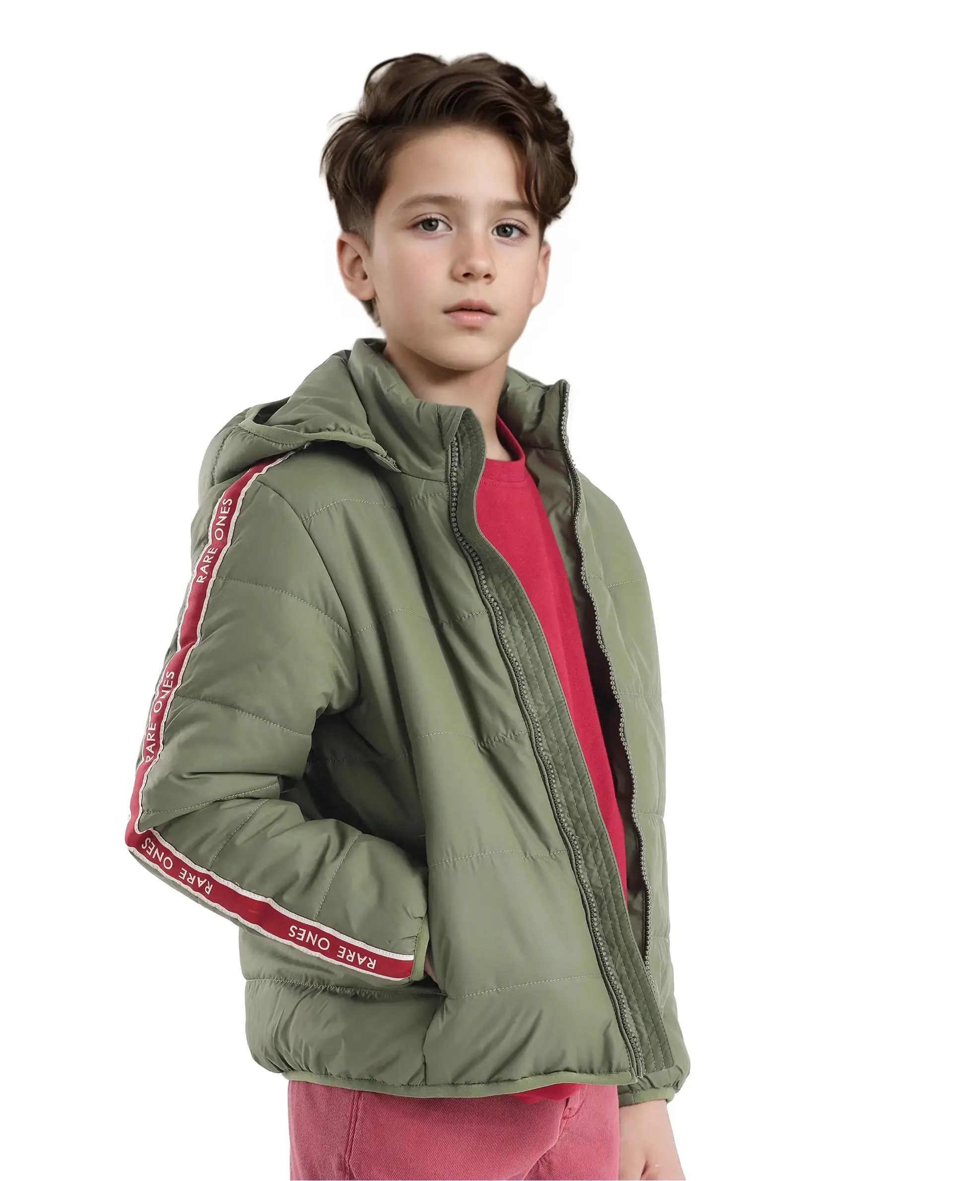 Rare Ones Kids Bolin Olive Polyester Full Sleeve Hooded Solid Jacket