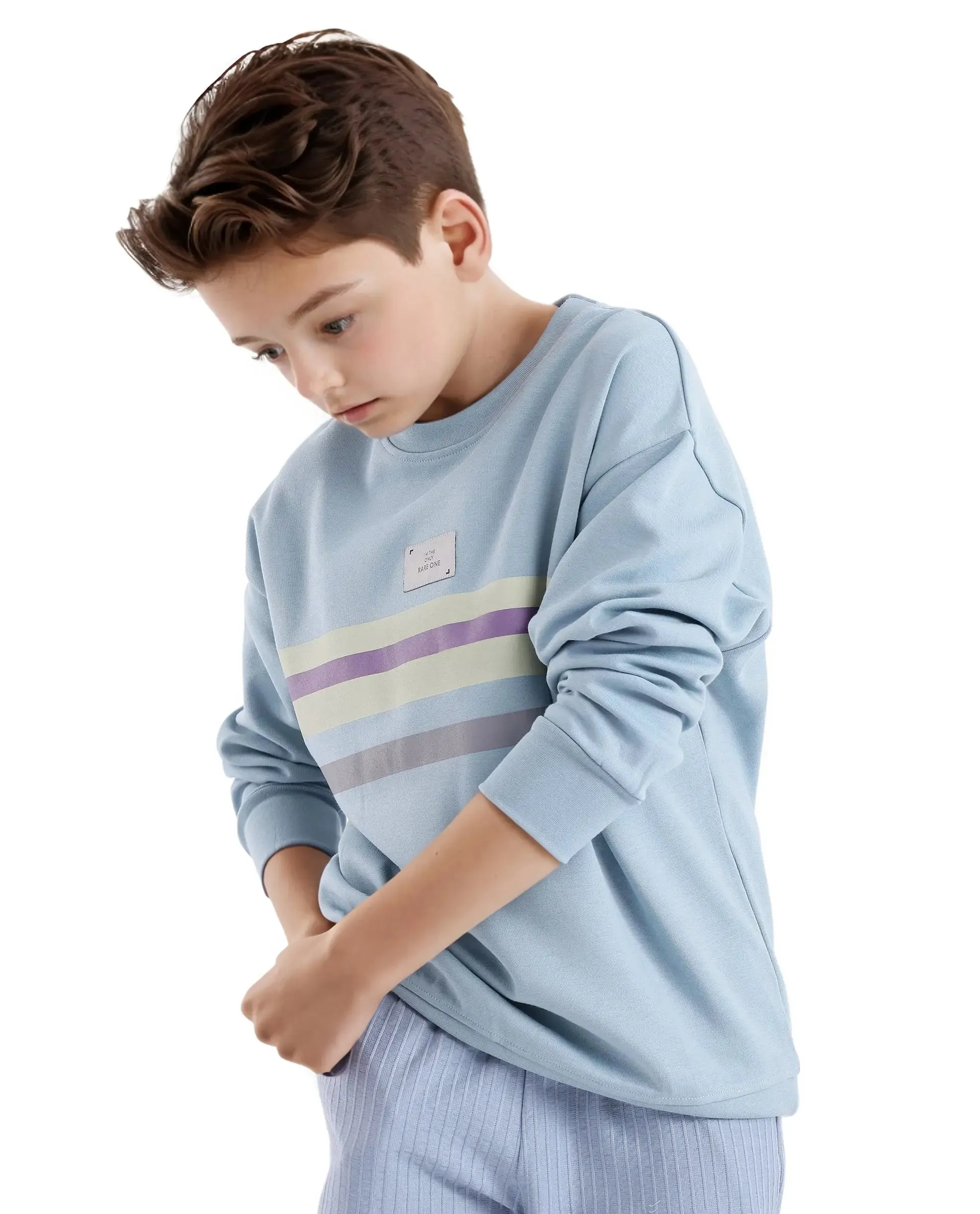 Rare Ones Kids Firo Dusky Blue Cotton Poly Full Sleeve Pigment Print Sweatshirt