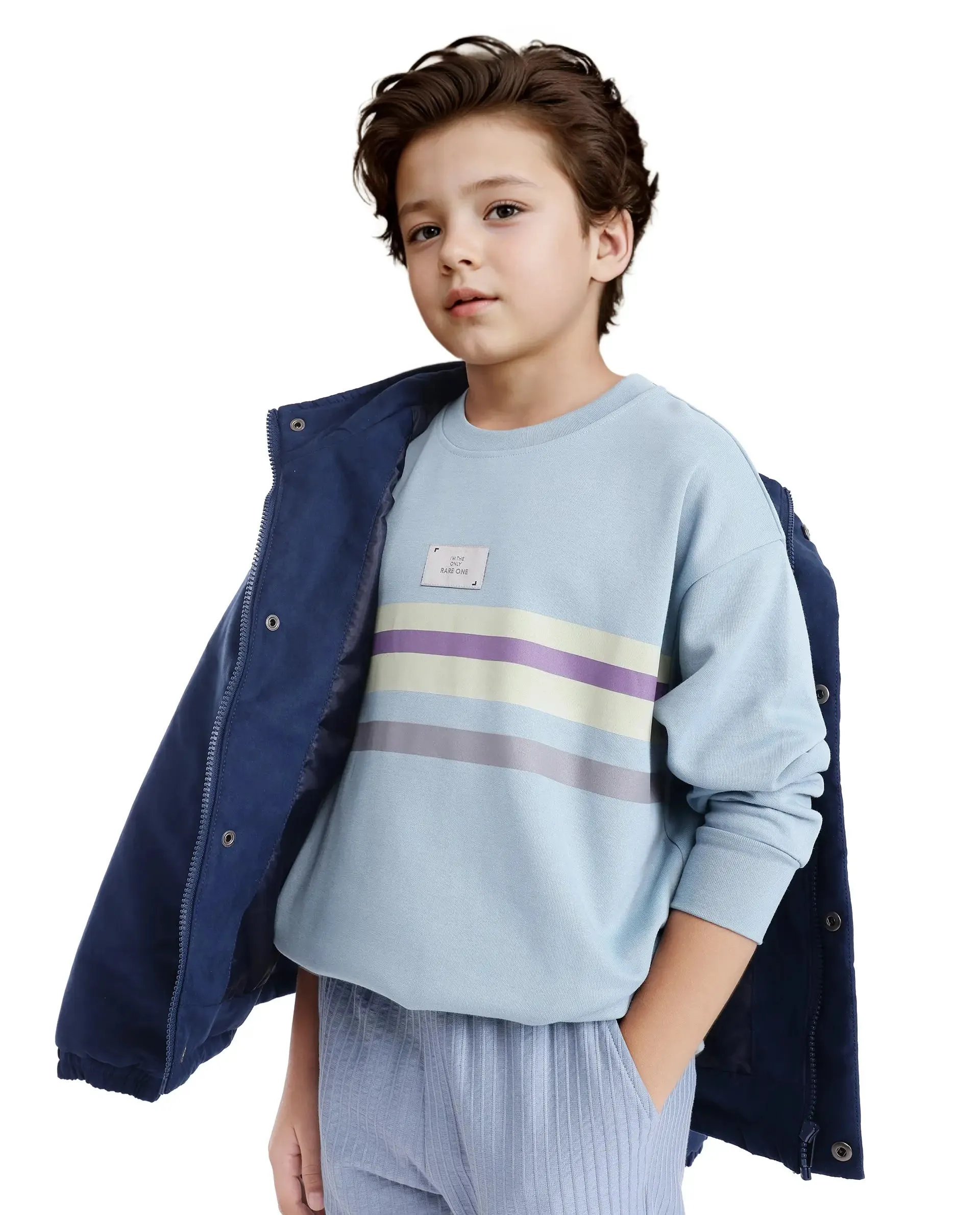 Rare Ones Kids Firo Dusky Blue Cotton Poly Full Sleeve Pigment Print Sweatshirt