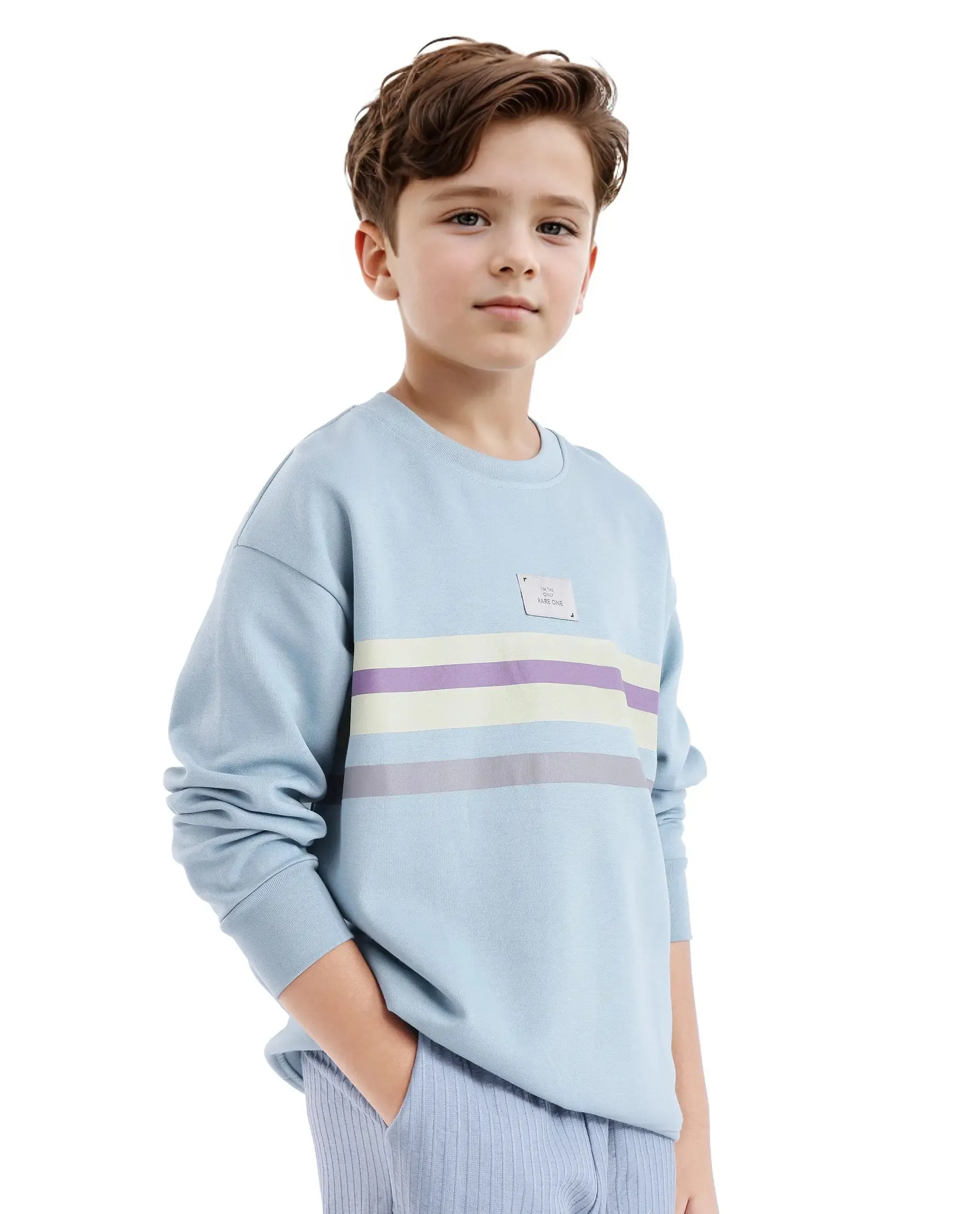 Rare Ones Kids Firo Dusky Blue Cotton Poly Full Sleeve Pigment Print Sweatshirt