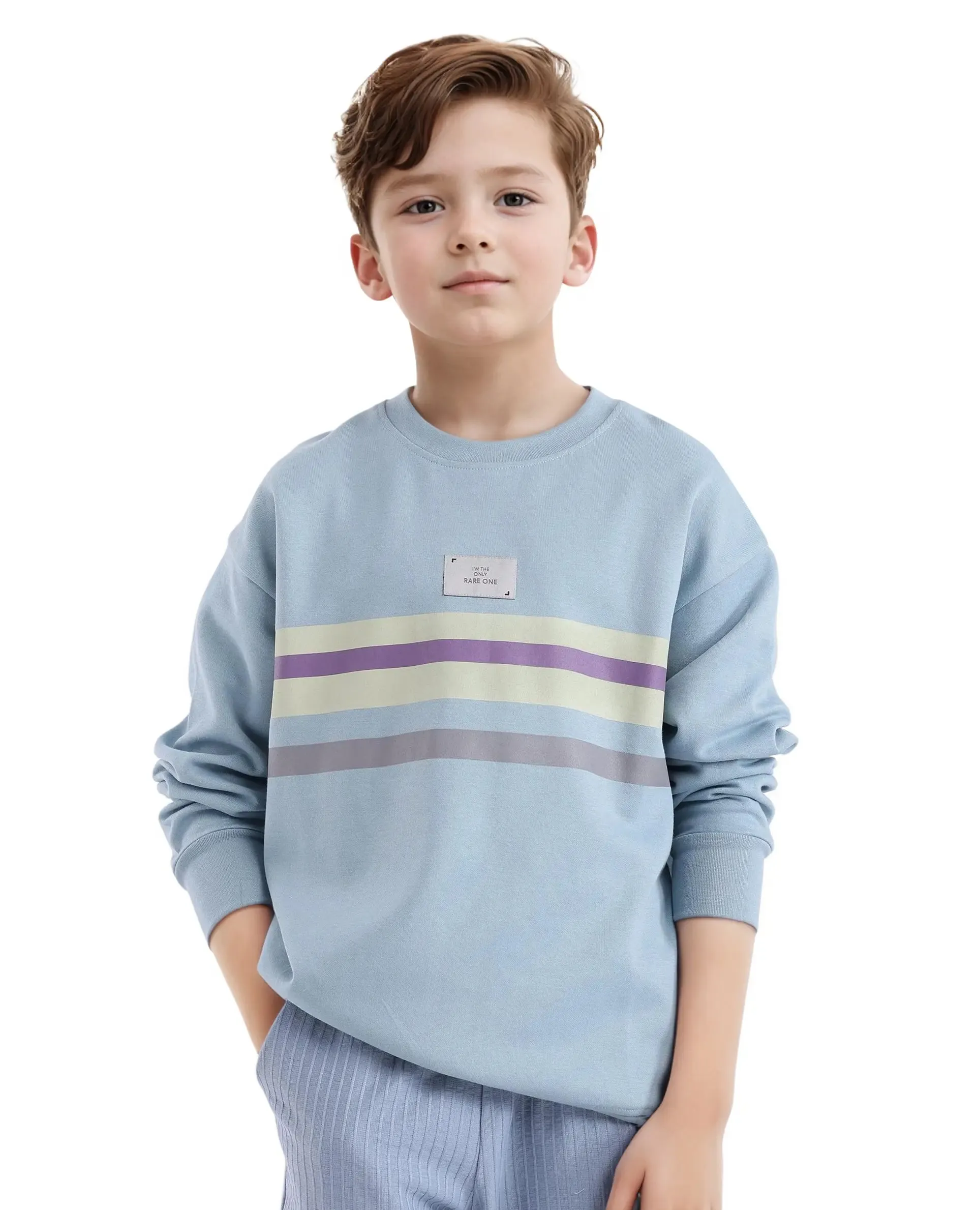 Rare Ones Kids Firo Dusky Blue Cotton Poly Full Sleeve Pigment Print Sweatshirt