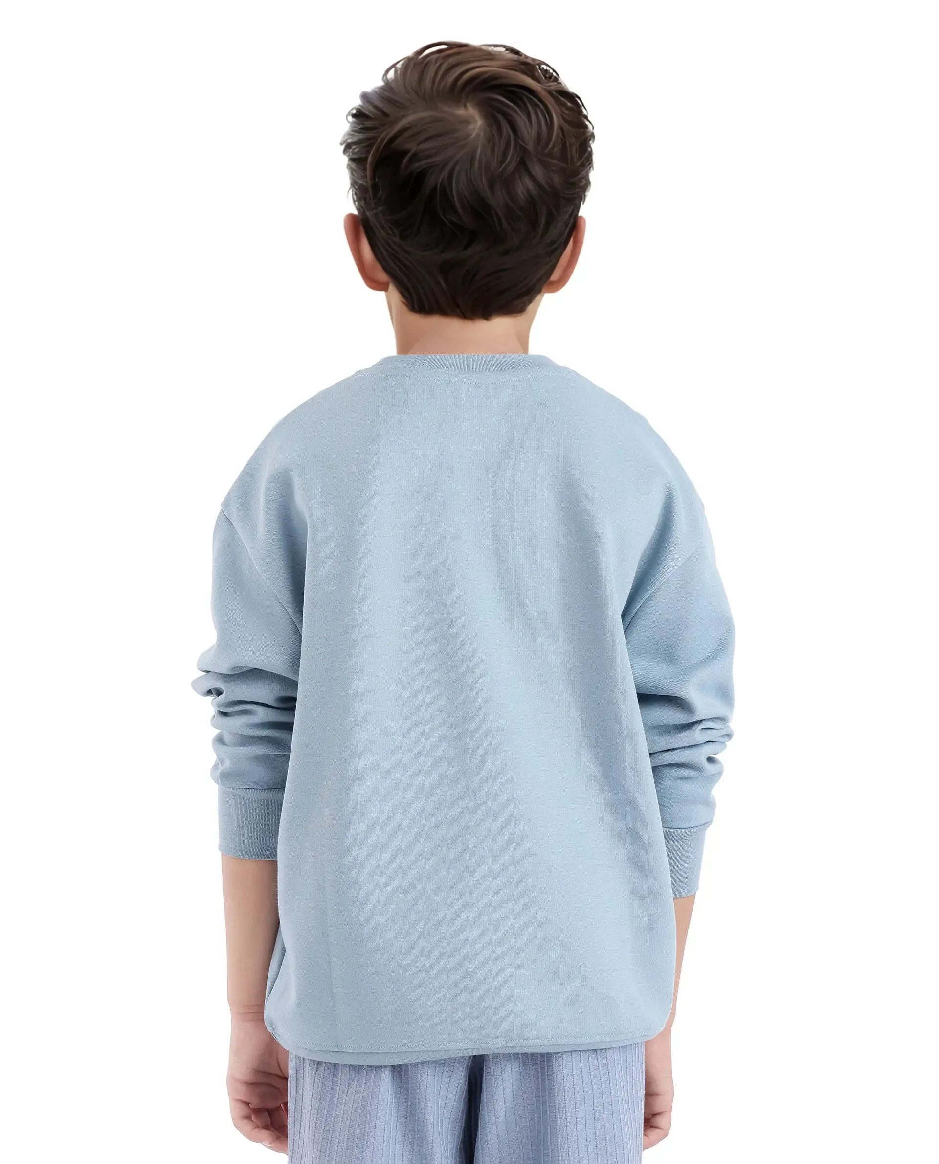 Rare Ones Kids Firo Dusky Blue Cotton Poly Full Sleeve Pigment Print Sweatshirt