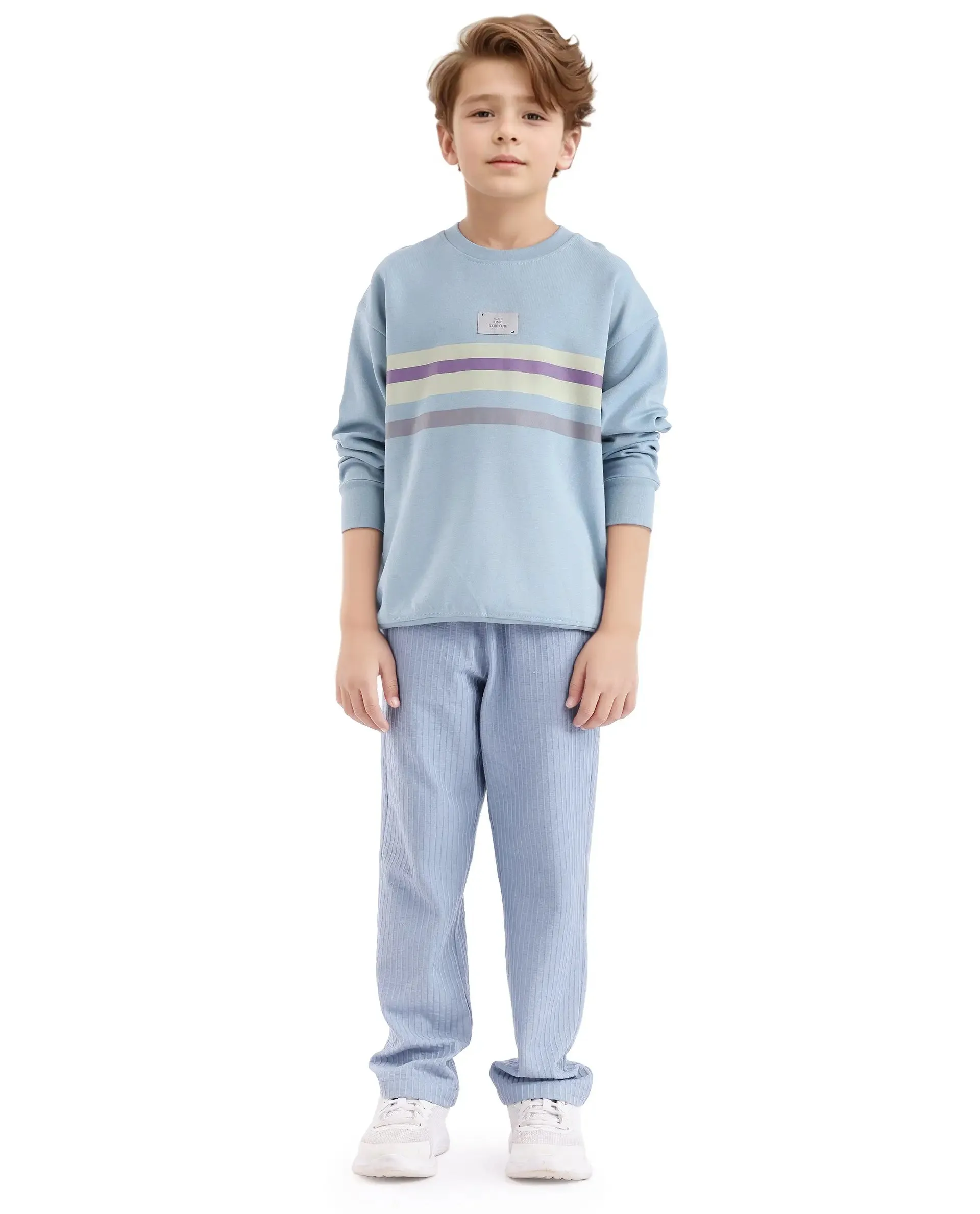 Rare Ones Kids Firo Dusky Blue Cotton Poly Full Sleeve Pigment Print Sweatshirt