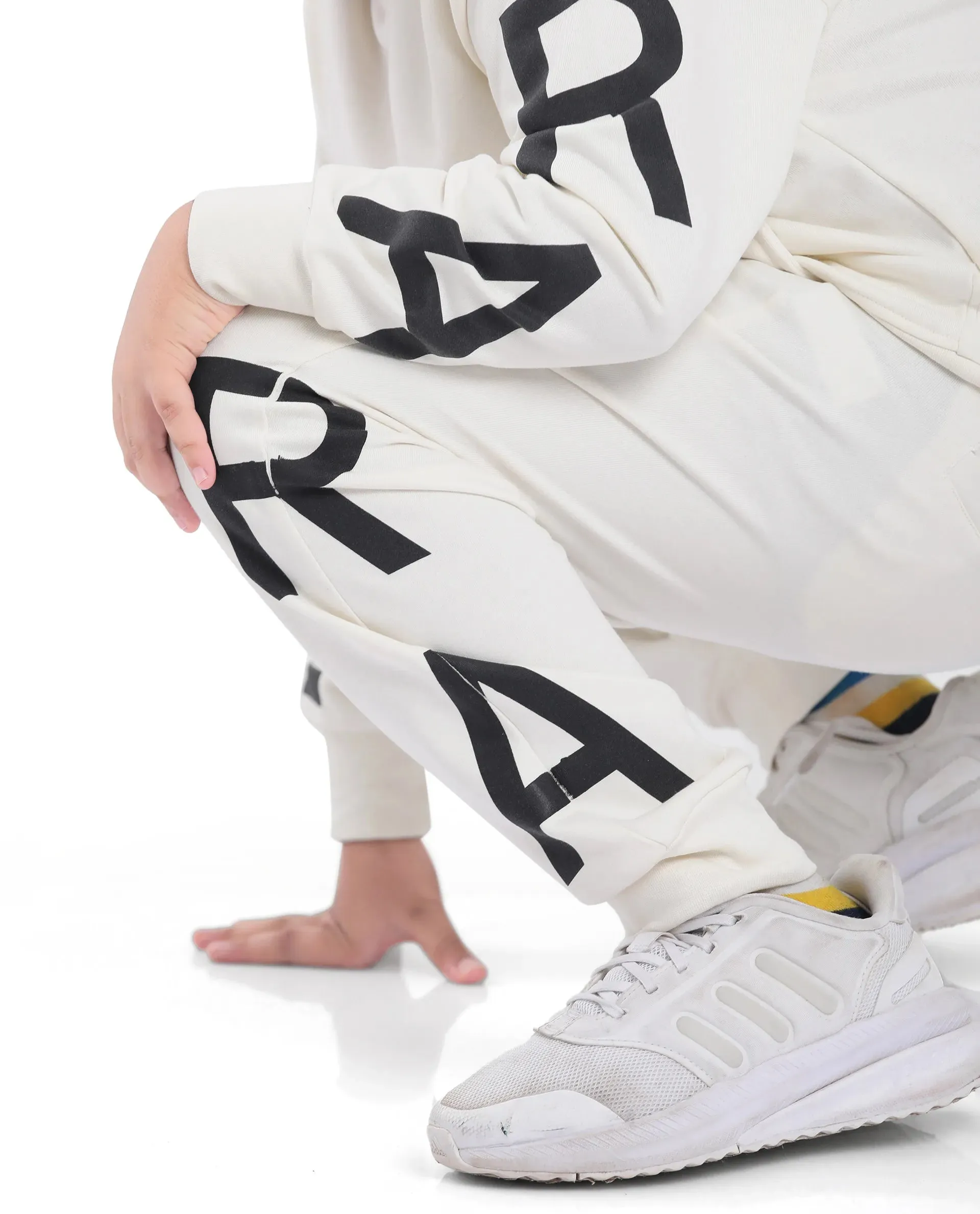 Rare Ones Kids Joe Off White Cotton Poly Plastisol Print Trackpant