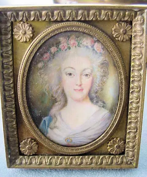 RARE Original Antique Signed Miniature of MARIE ANTOINETTE French Bronze Small Frame Beautiful Decorative Rare Gem For Miniatures Collector