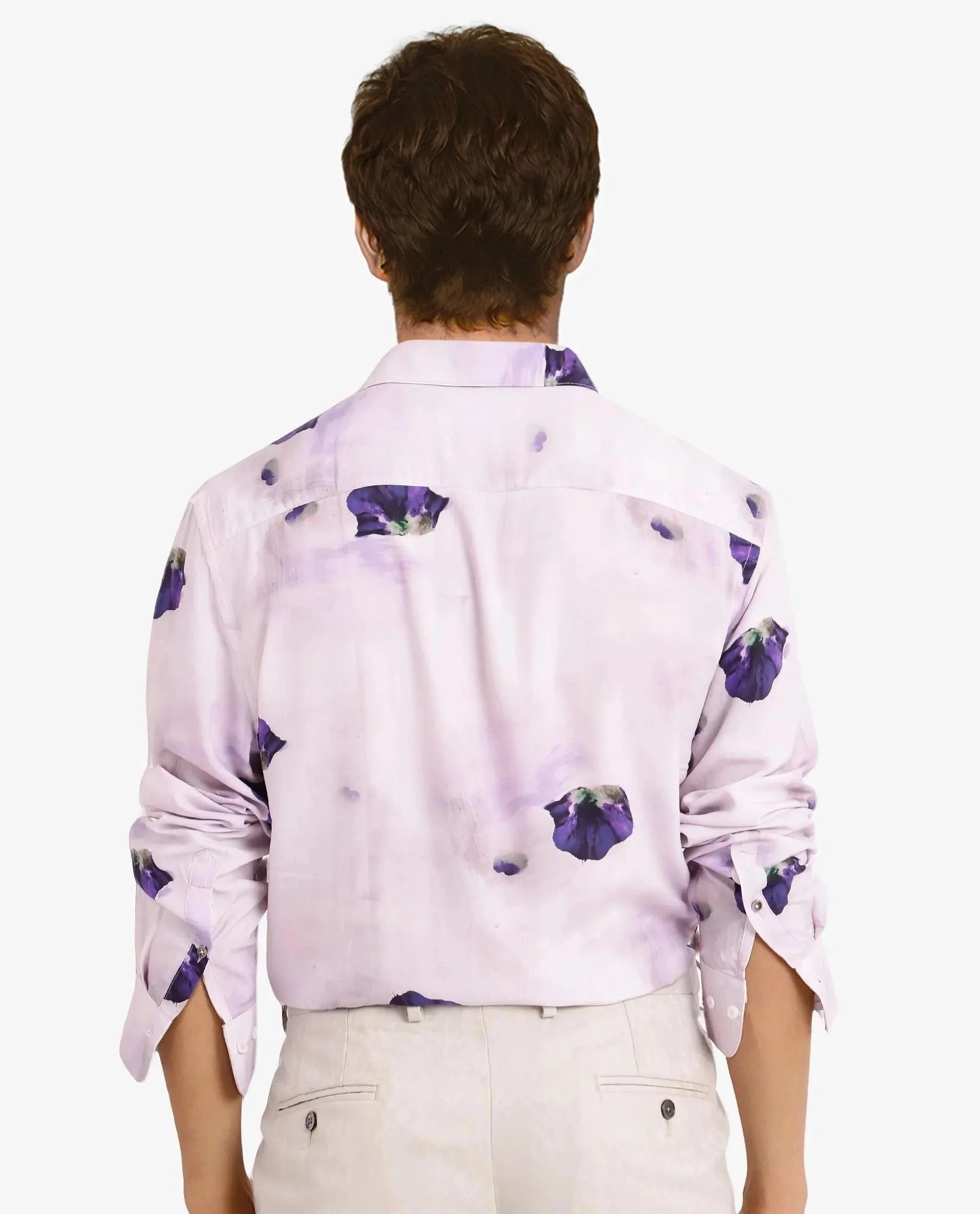 Rare Rabbit Men Brixo Pastel Purple Viscose Fabric Floral Print Regular Fit Shirt