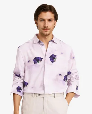 Rare Rabbit Men Brixo Pastel Purple Viscose Fabric Floral Print Regular Fit Shirt