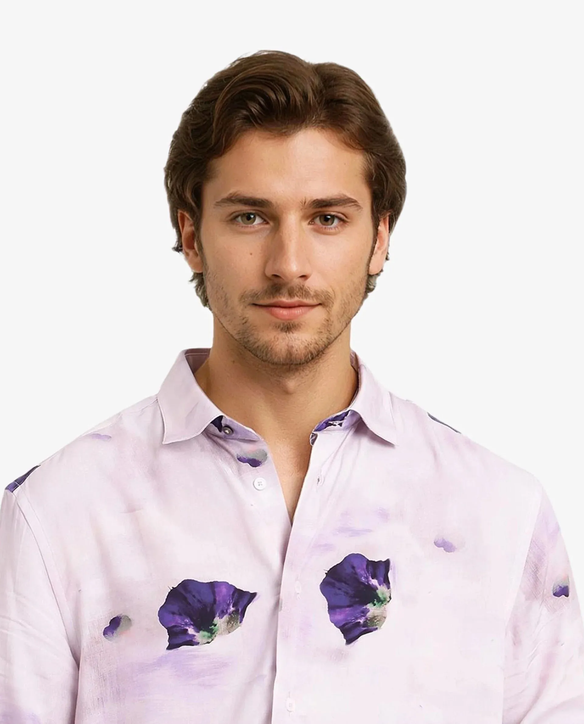 Rare Rabbit Men Brixo Pastel Purple Viscose Fabric Floral Print Regular Fit Shirt