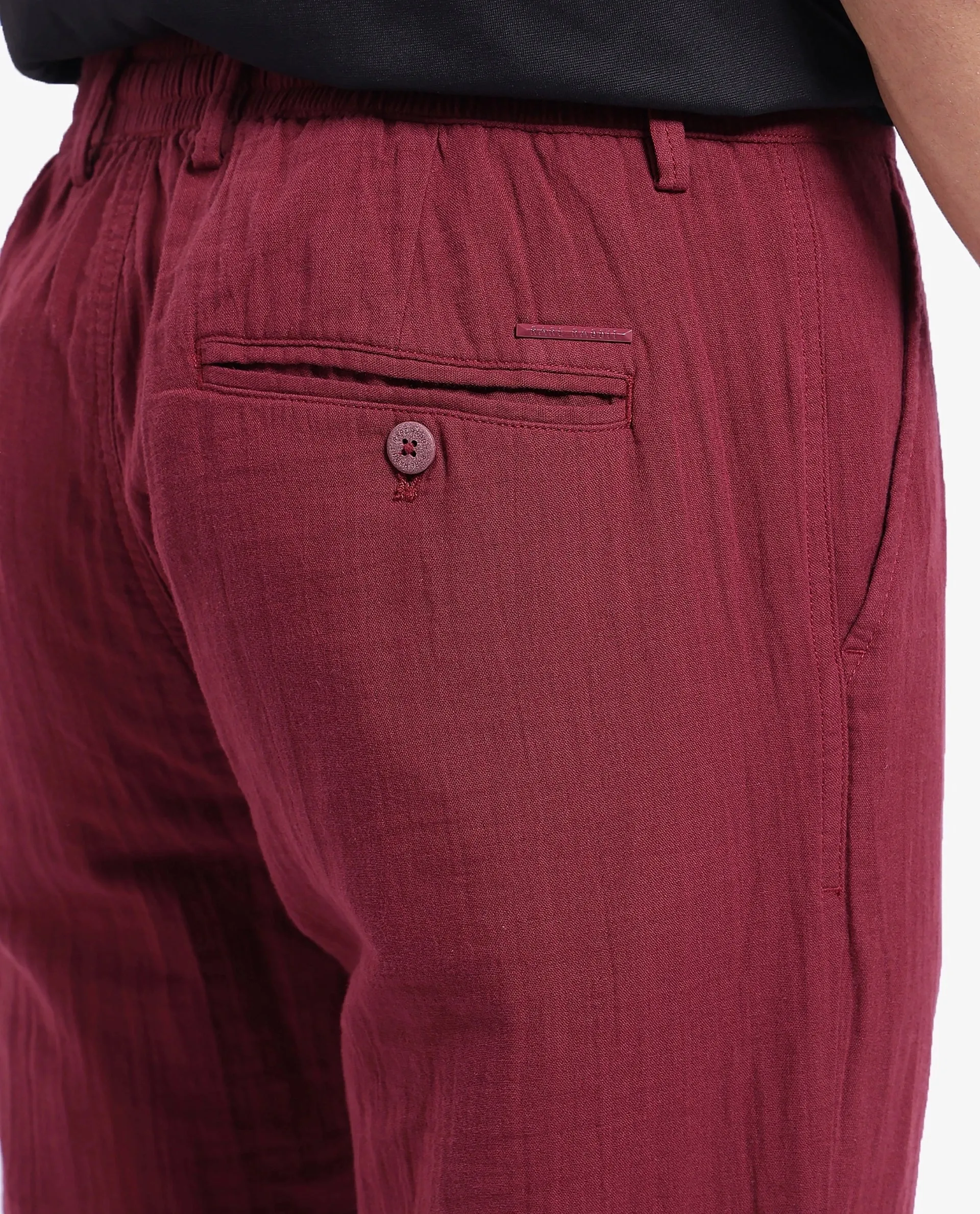 Rare Rabbit Men Pastor-3 Dark Maroon Drawstring Closure Plain Trouser