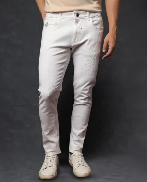 Rare Rabbit Men's Astral White Rinse Wash Mid-Rise Slim Fit Jeans