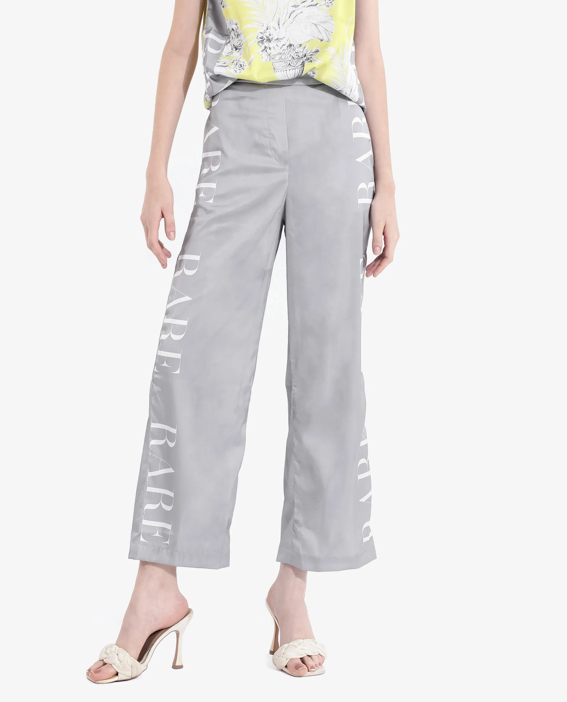 Rareism Women Kanadio-B Light Grey Tie Up Straight Fit Ankle Length Trouser