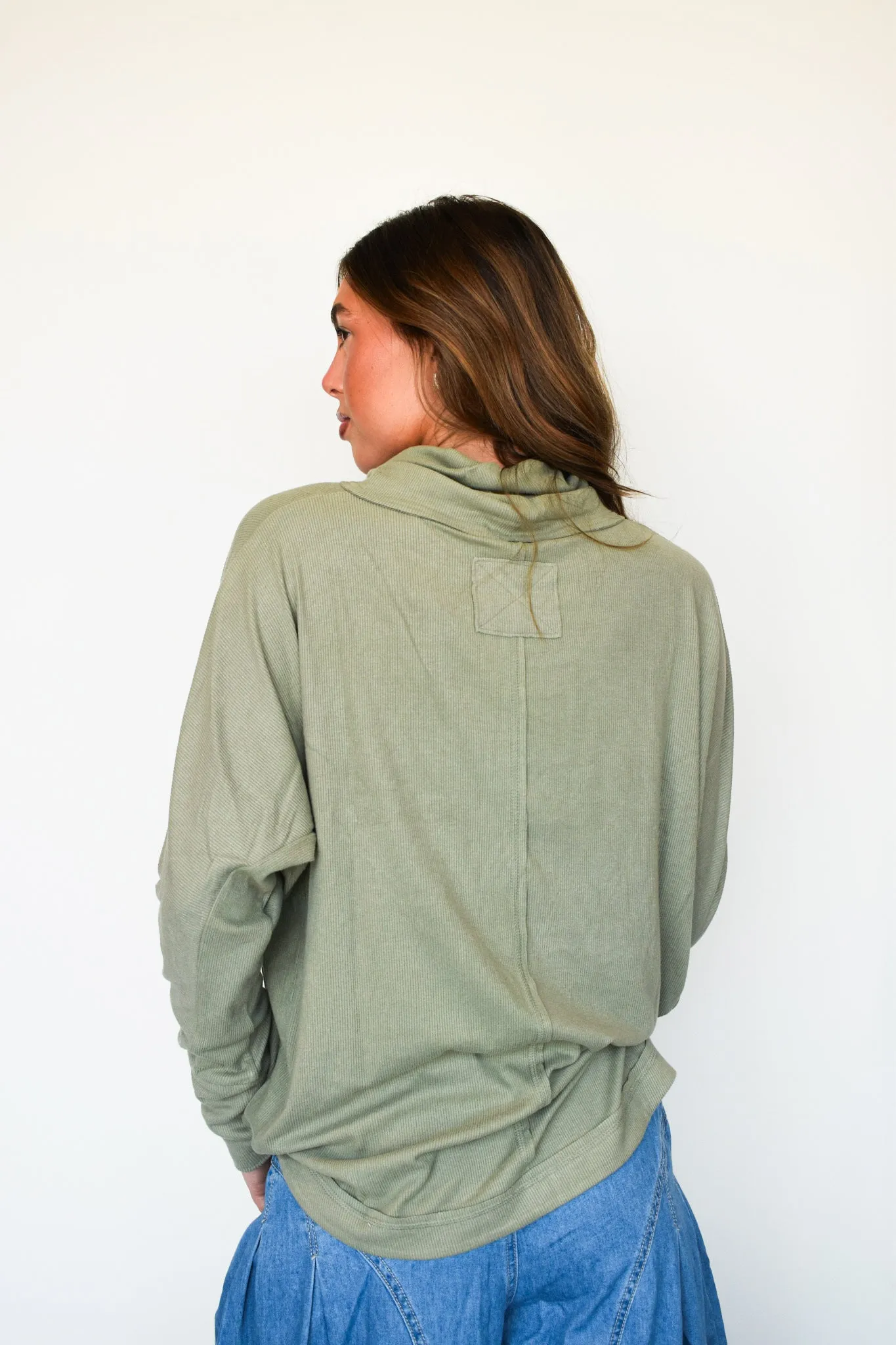 Ribbed Mock Neck Long Sleeve- Sage