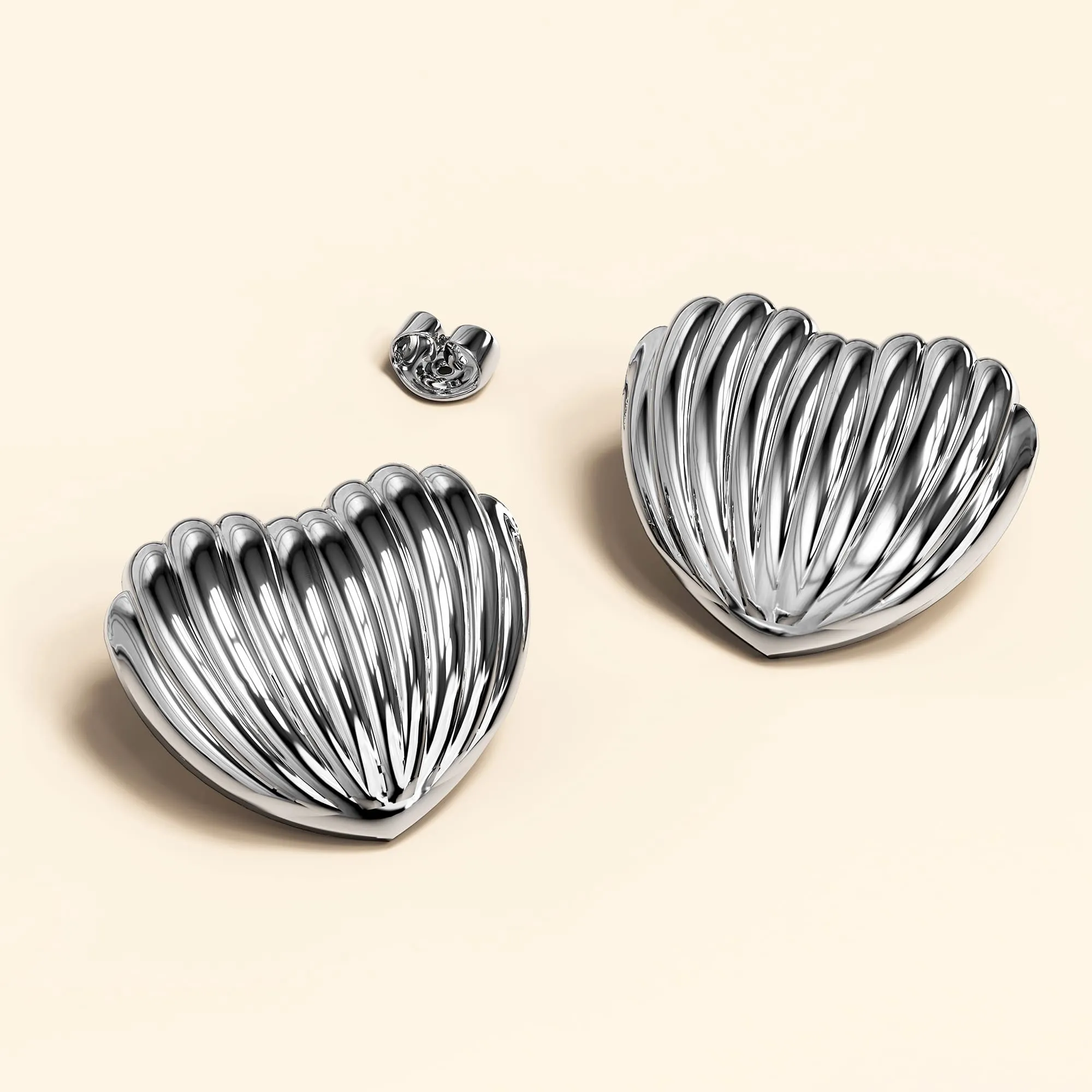 Ridged Heart White Gold layered Stud Earrings