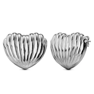 Ridged Heart White Gold layered Stud Earrings