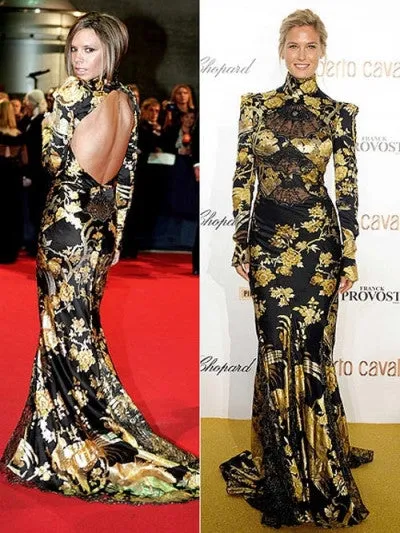 Roberto Cavalli - Editorial, As Seen on Victoria Beckham and Bar Refaeli - Iconic Long Black Dress Oriental Style Gown with Yellow Flowers - IT 40