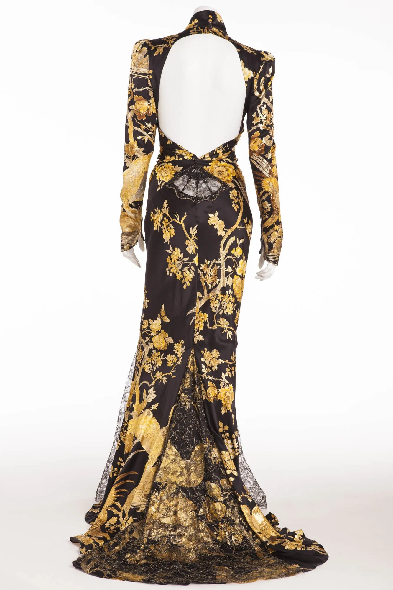 Roberto Cavalli - Editorial, As Seen on Victoria Beckham and Bar Refaeli - Iconic Long Black Dress Oriental Style Gown with Yellow Flowers - IT 40