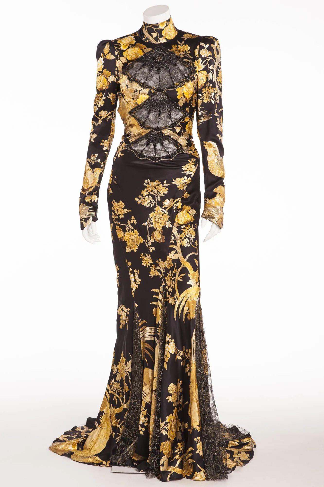 Roberto Cavalli - Editorial, As Seen on Victoria Beckham and Bar Refaeli - Iconic Long Black Dress Oriental Style Gown with Yellow Flowers - IT 40