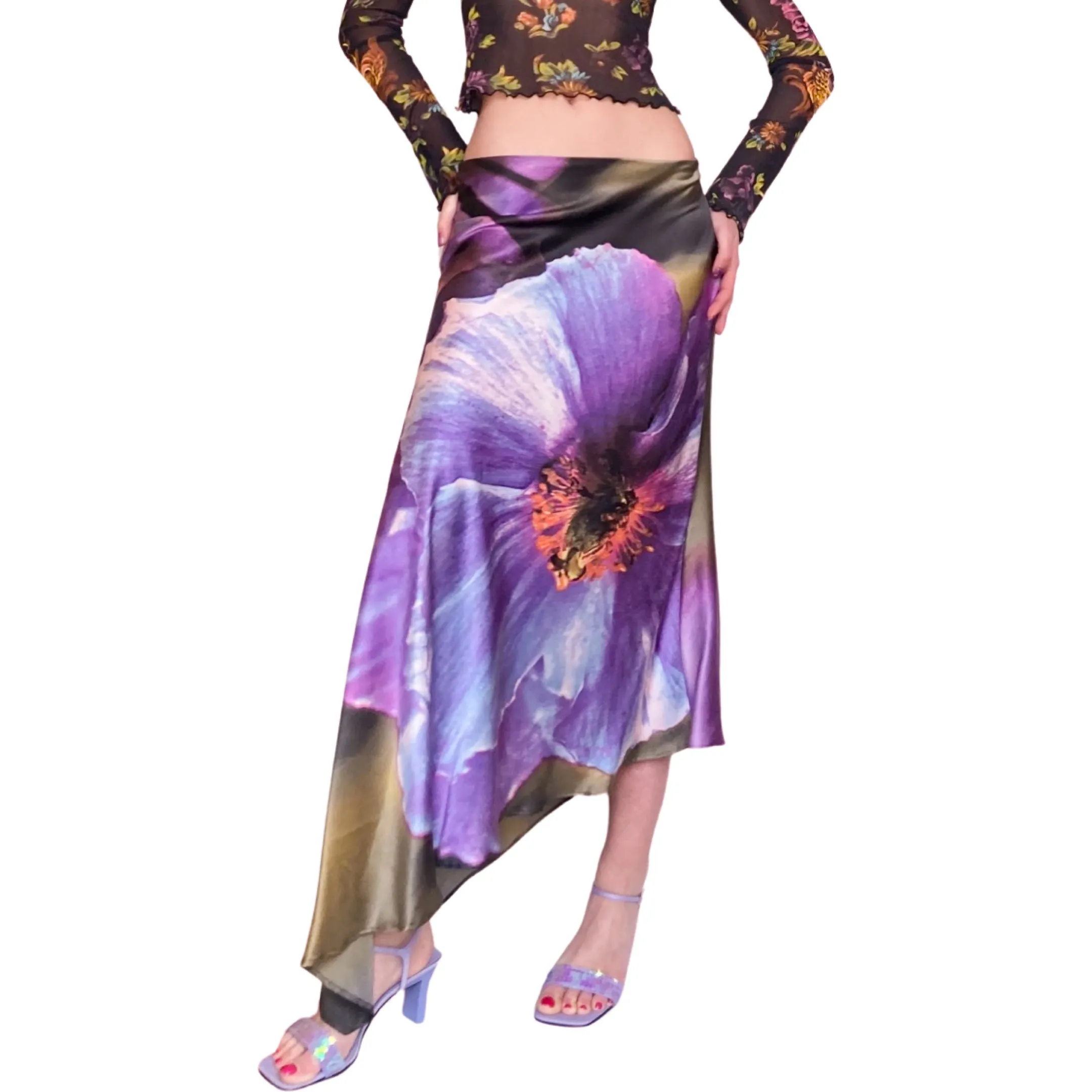 Roberto Cavalli F/W 1999 floral silk skirt