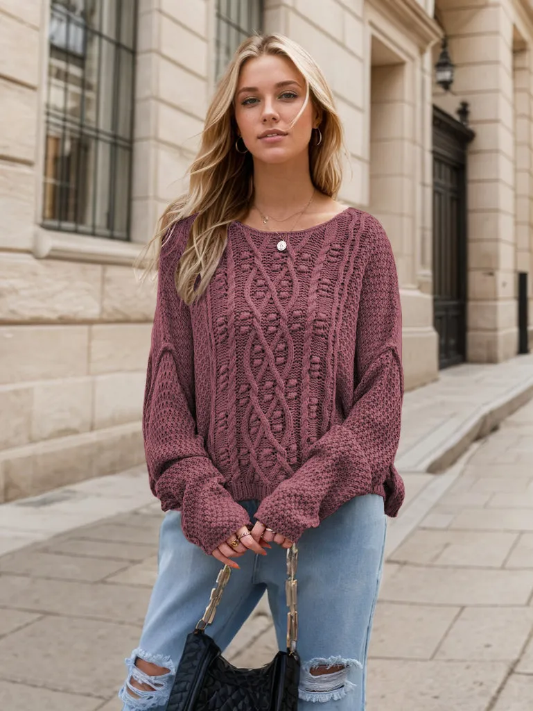 Round Neck Dropped Shoulder Long Sleeve Sweater | Winter Fashion | Cozy Weather Outfits