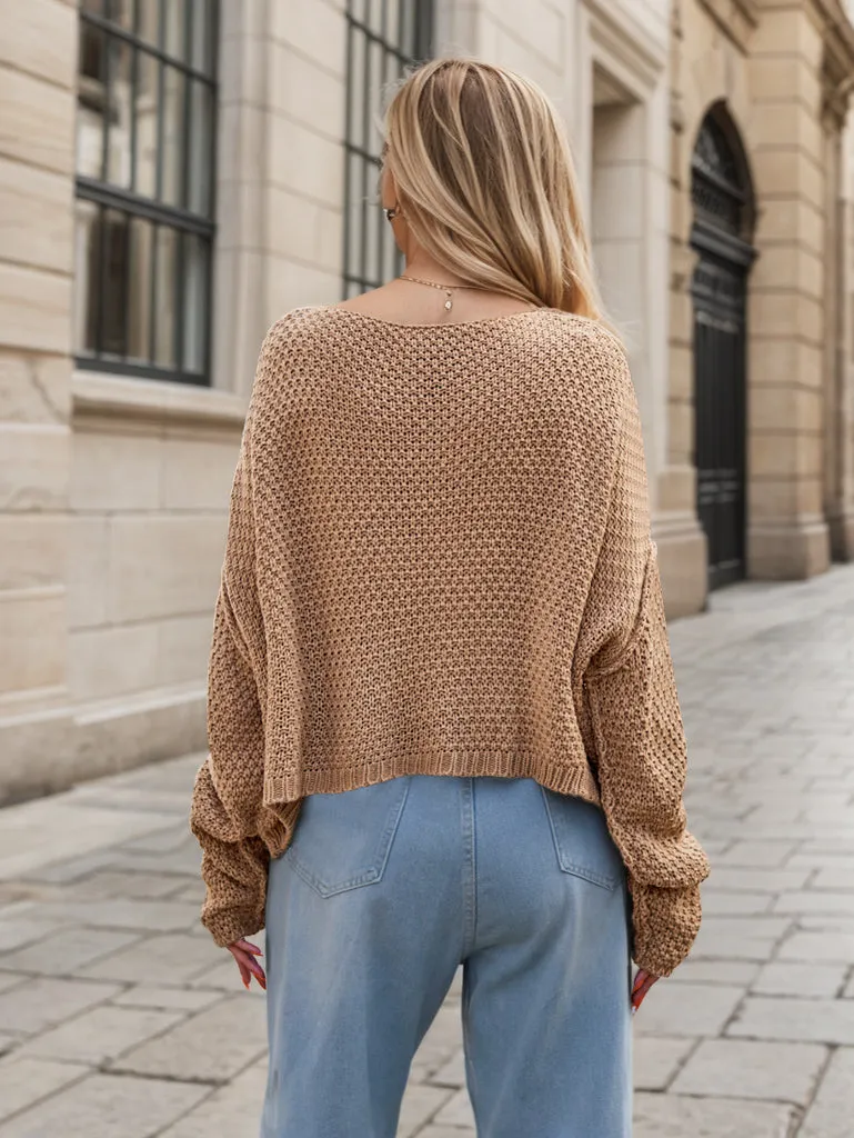 Round Neck Dropped Shoulder Long Sleeve Sweater | Winter Fashion | Cozy Weather Outfits