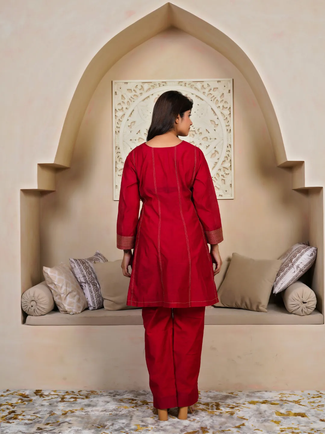 Ruby Red Cotton Silk Chanderi 2-Piece Kurta Set