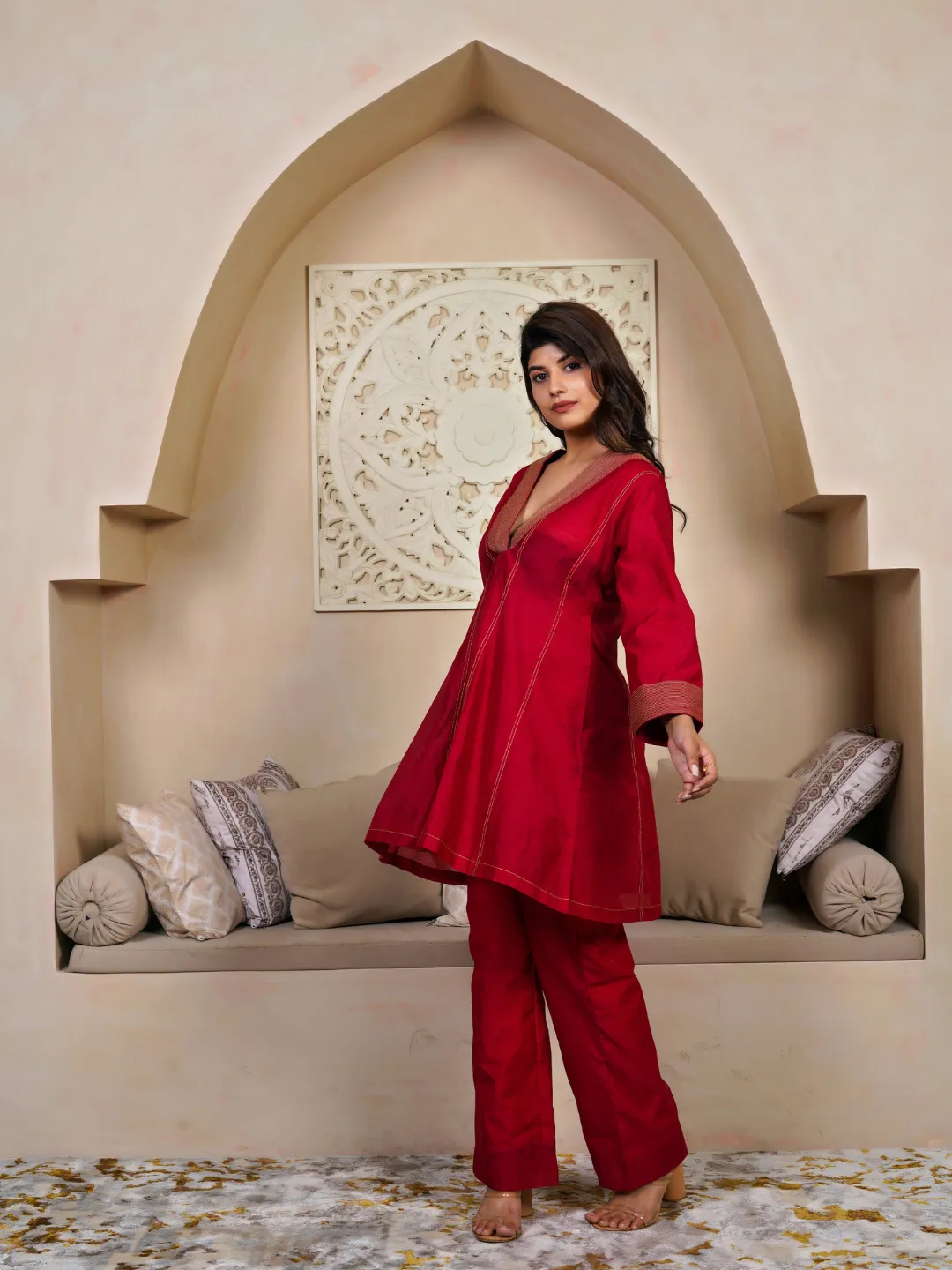 Ruby Red Cotton Silk Chanderi 2-Piece Kurta Set