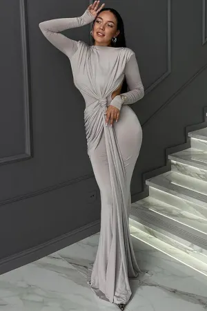 Ruched Cut Out Backless Maxi Bodycon Dress