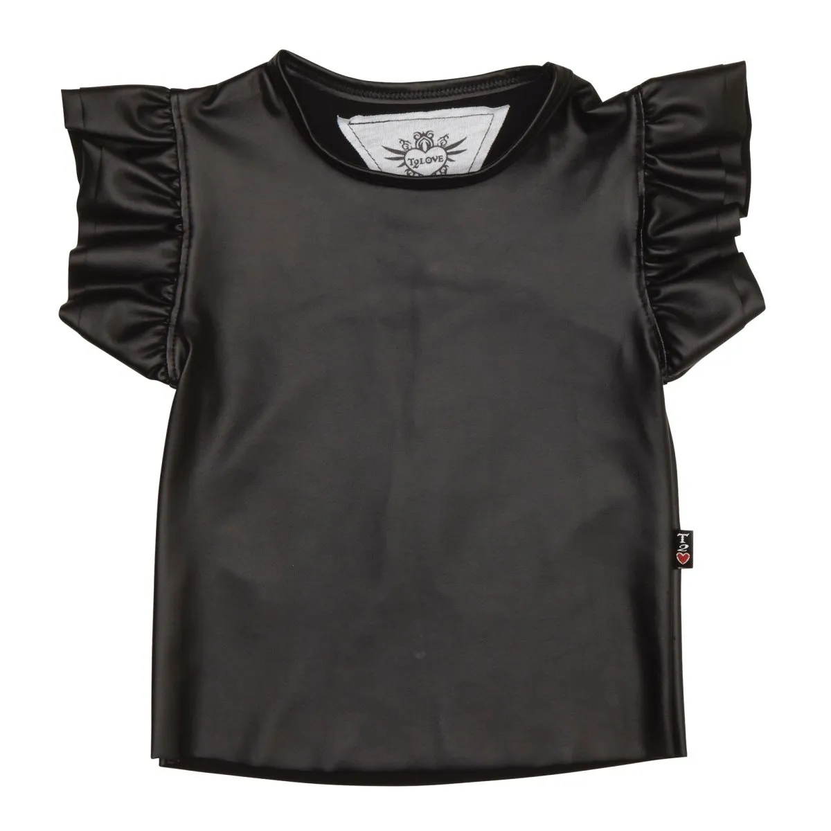 RUFFLE SLEEVE FAUX LEATHER TOP