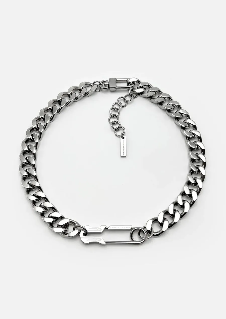 Safety Pin Chunky Cuban Chain (Silver)