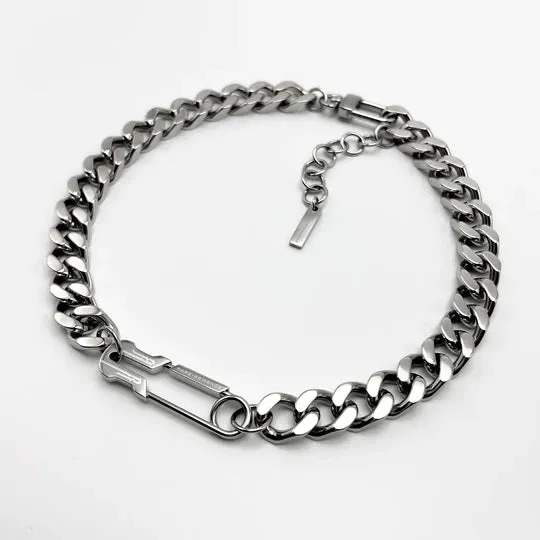 Safety Pin Chunky Cuban Chain (Silver)