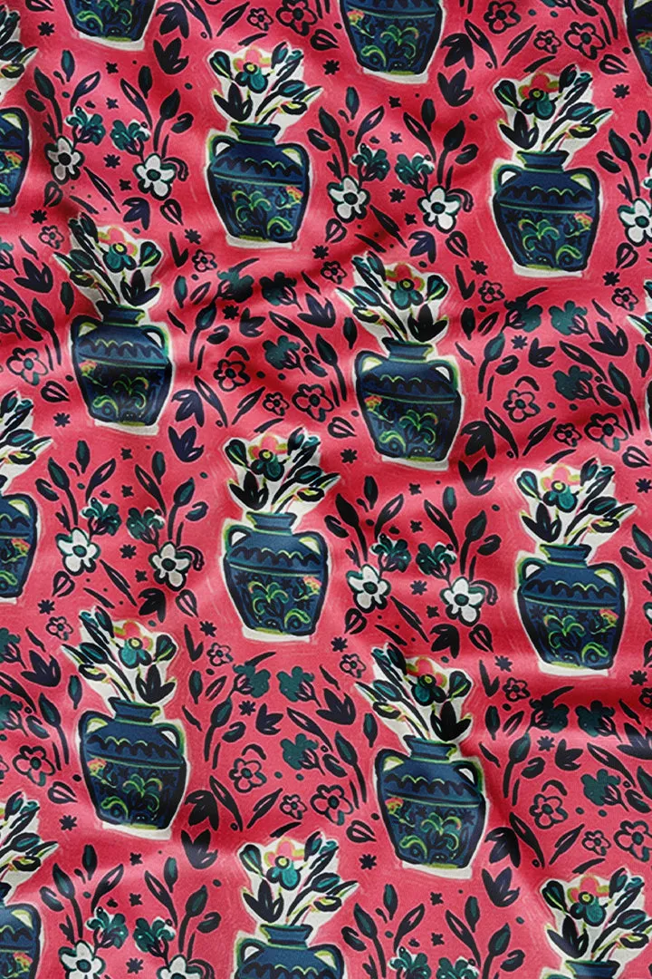 Salmon Pink Floral Printed Modal Satin Fabric