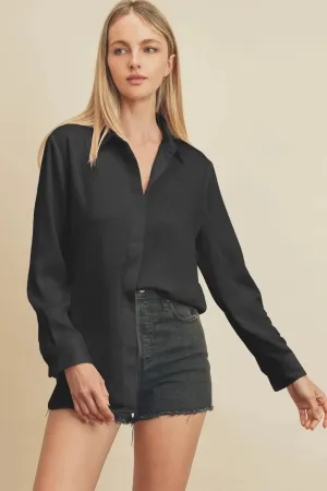 Satin Hidden Button Down Shirt