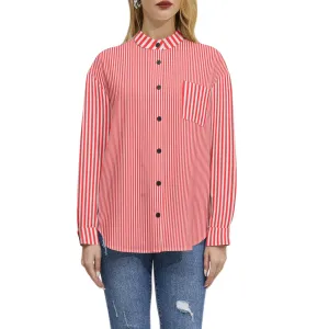 Scarlet Striped Long Sleeve Button Up Casual Shirt Top