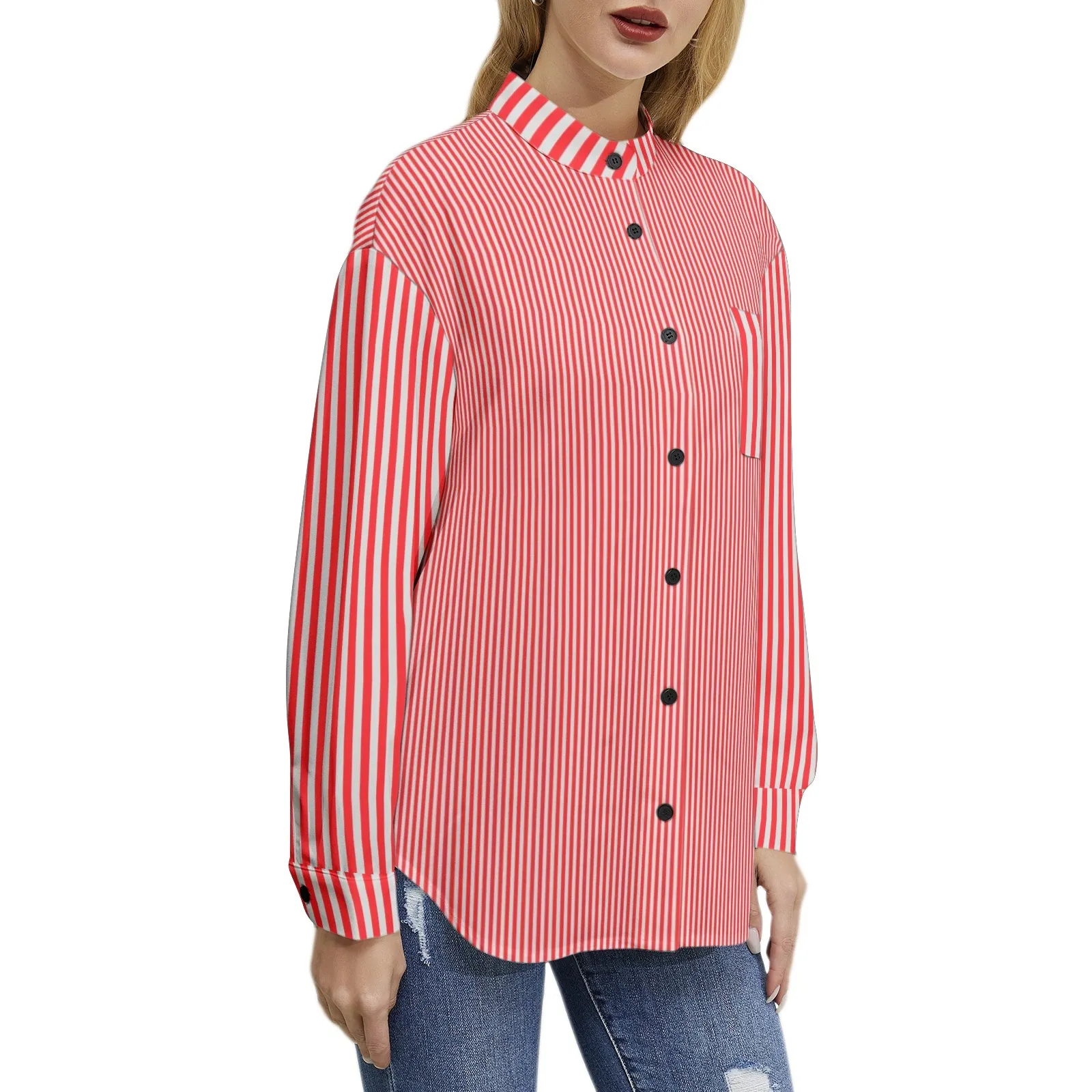 Scarlet Striped Long Sleeve Button Up Casual Shirt Top