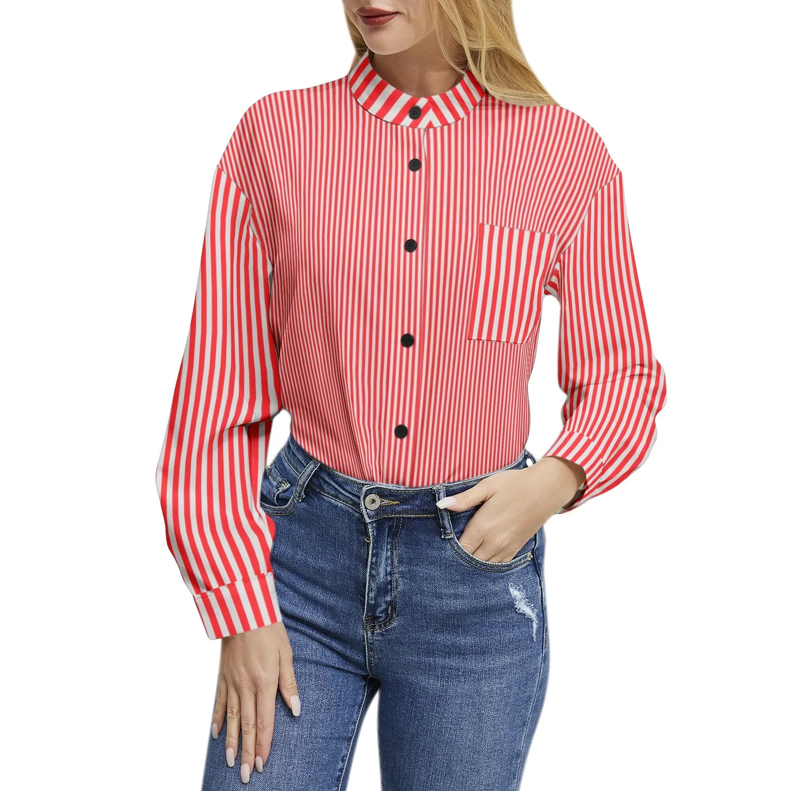 Scarlet Striped Long Sleeve Button Up Casual Shirt Top