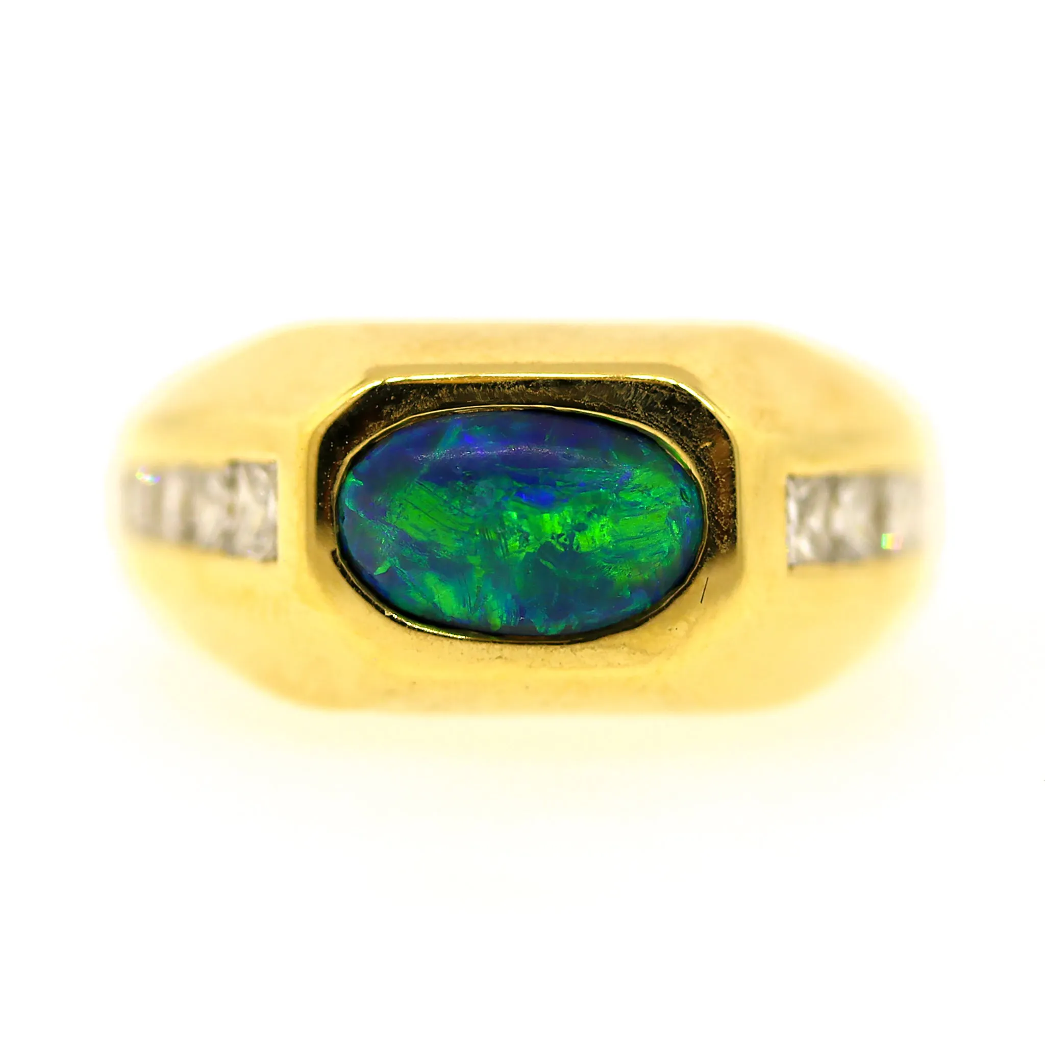 Scintillating Opal & Diamond Ring in 18k Gold