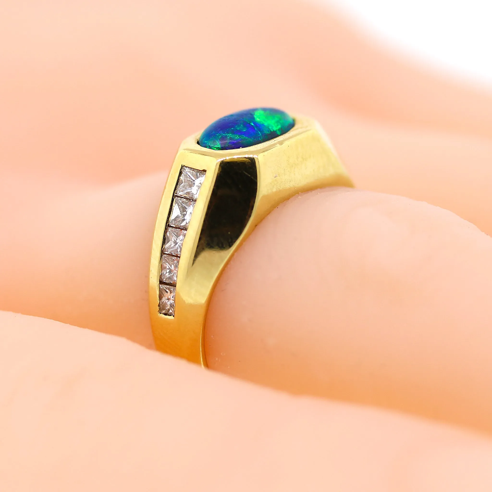 Scintillating Opal & Diamond Ring in 18k Gold