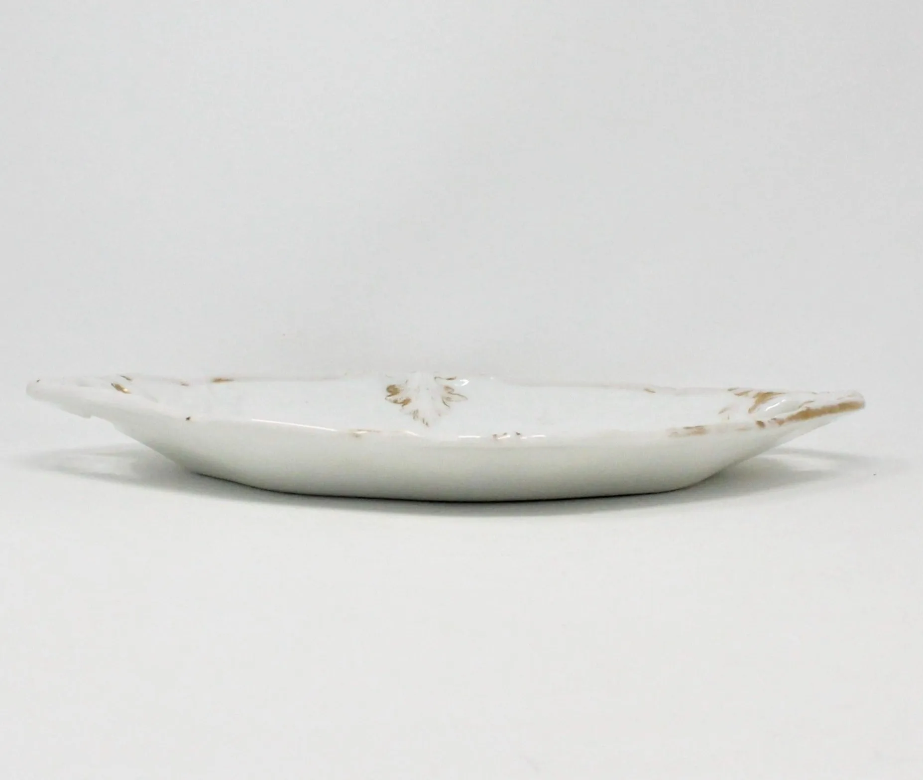 Serving Platter, White with Gold Leaves, Built in Handles, Vintage Ceramic 12"