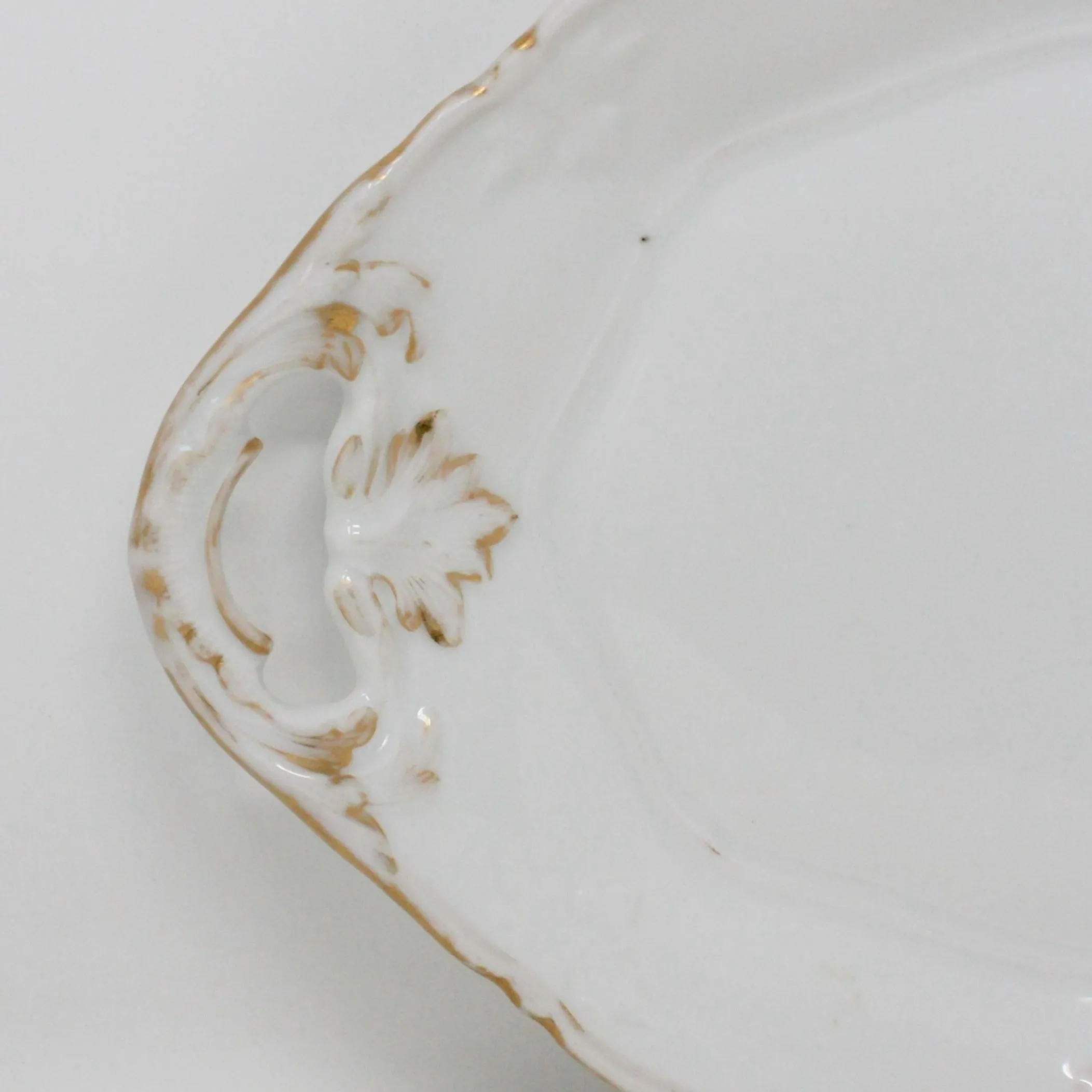 Serving Platter, White with Gold Leaves, Built in Handles, Vintage Ceramic 12"