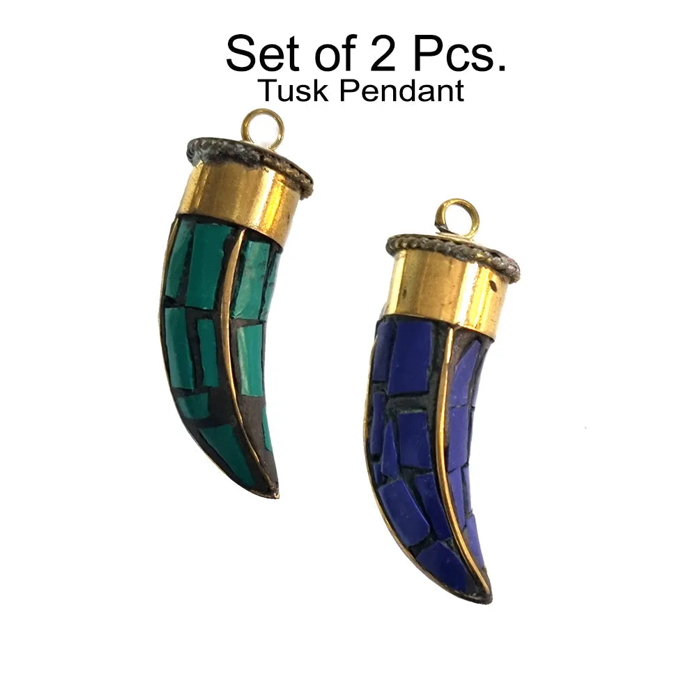 Set of 2 Pcs Stunning Tibetan Necklace making Pendant,  2 different Colors Dagger tusk pendant