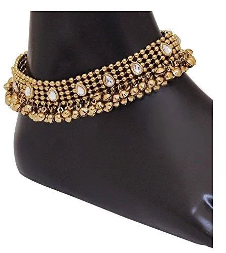 Shining Diva Antique Gold Kundan Payal Anklets For Girls & Women