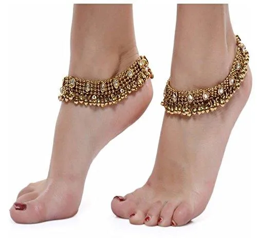 Shining Diva Antique Gold Kundan Payal Anklets For Girls & Women