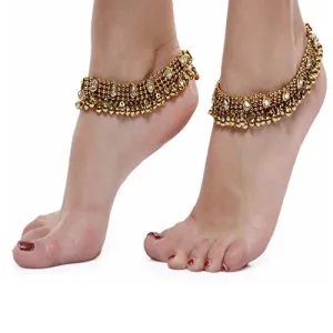 Shining Diva Antique Gold Kundan Payal Anklets For Girls & Women