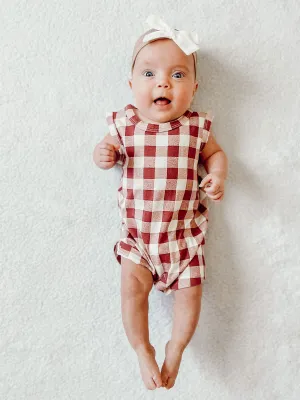 Shortie Romper, Mulberry Plaid