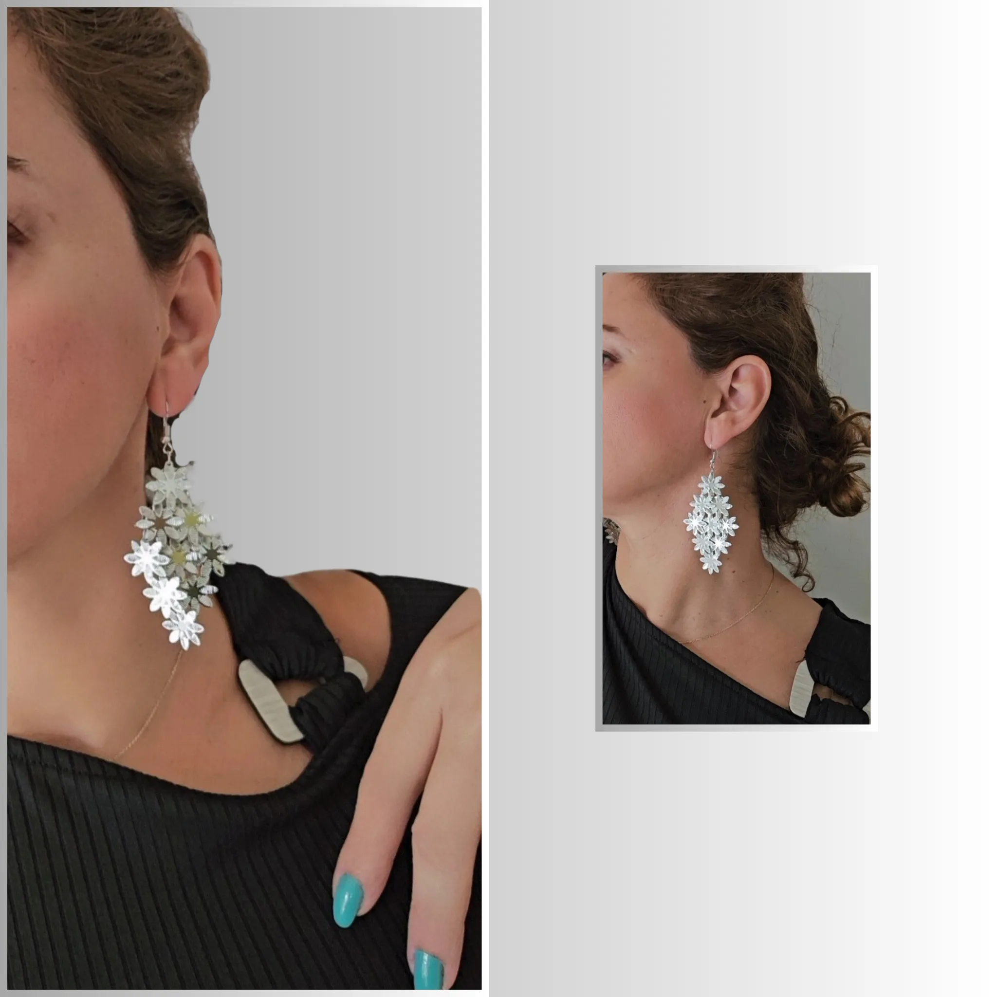 Silver Flowers Dangle Earrings