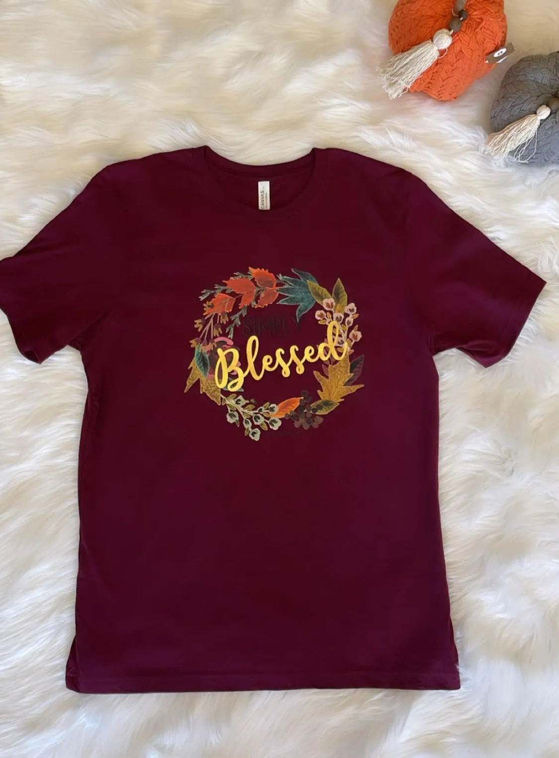 Simply "Blessed" Wreath Graphic Tee in Burgundy