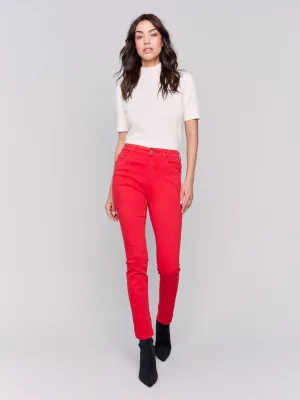 Skinny Twill Pants with Zipper Pocket Detail - Cranberry